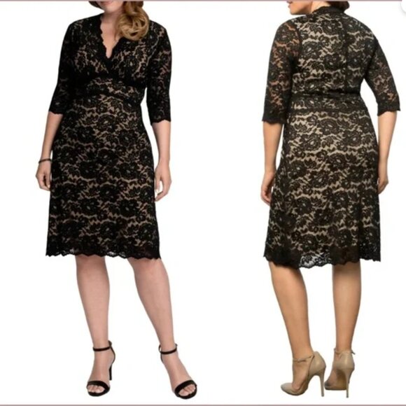 New Kiyonna Scalloped Boudoir Lace Sheath Dress‎ in Black/Nude Plus Size 1X - Picture 2 of 6